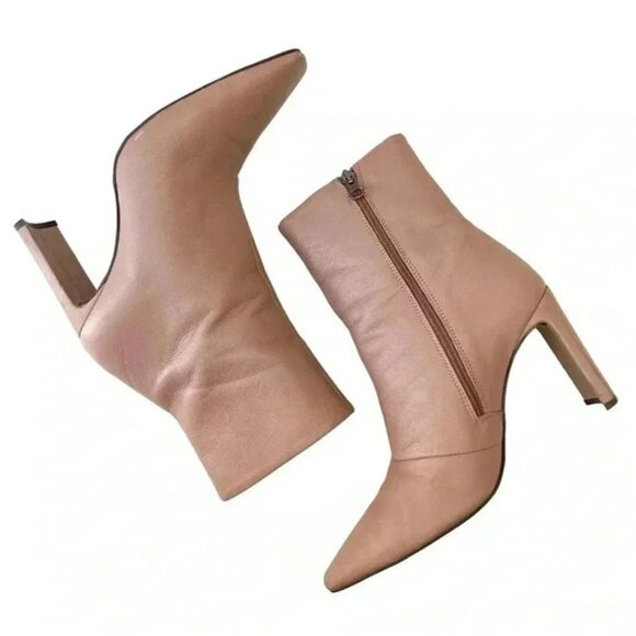 L’Intervalle High Heel Ankle Boots Pink Leather Square Toe Side Zippers 40 9-9.5 - Picture 15 of 16